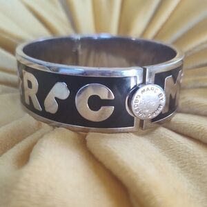 Marc By Marc Jacobs Black and Silver Logo Hinged Bangle